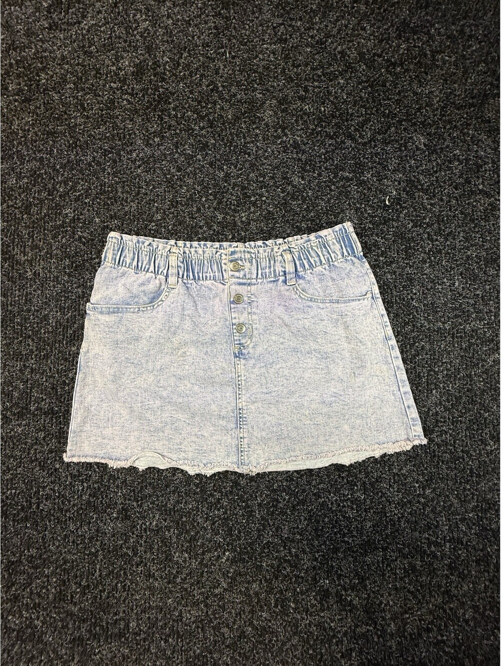 SO Women’s Plus Size 18 Acid Wash Denim Skirt Button Fly Raw Hem Elastic Waist